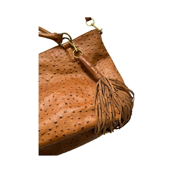 Vintage GILI ostrich leather extra large shoulder or tote bag - embossed tan - Picture 2 of 11